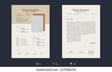 Clean Modern Resume And Cover Letter Template. Vector Template For Business Job Applications, Cv Templates. Professional Resume Letterhead, Personal Description Profile Vector Set