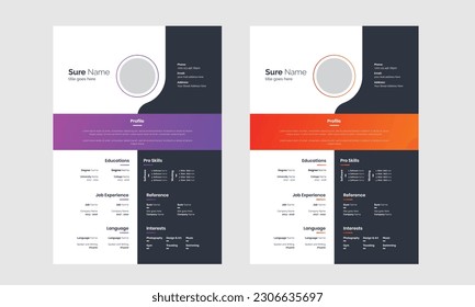 Clean Modern Resume and Cover Letter Layout Vector Template for Business Job Applications, Minimalist resume cv template, Resume design template, cv design, multipurpose resume design 