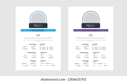 Clean Modern Resume and Cover Letter Layout Vector Template for Business Job Applications, Minimalist resume cv template, Resume design template, cv design, multipurpose resume design 