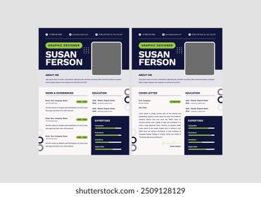 Clean Modern Resume and Cover Letter Layout Vector Template for Business Job Applications, Minimalist resume cv template, Resume design template, cv design, multipurpose resume design letterhead.