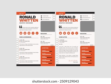 Clean Modern Resume and Cover Letter Layout Vector Template for Business Job Applications, Minimalist resume cv template, Resume design template, cv design, multipurpose resume design letterhead.