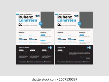 Clean Modern Resume and Cover Letter Layout Vector Template for Business Job Applications, Minimalist resume cv template, Resume design template, cv design, multipurpose resume design letterhead.