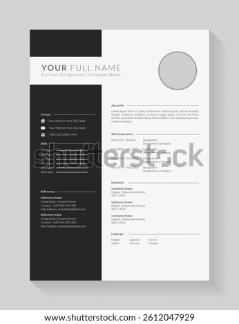 Clean and modern resume or cv template for job candidates. Minimalist simple cv template fully editable. Professional resume letterhead, cover letter business layout for job applications. A4 size