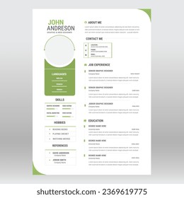 Clean and modern resume portfolio or CV template