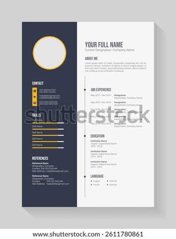 Clean and modern resume portfolio or cv template for candidates. Minimalist cv template fully editable. Professional resume letterhead, cover letter business layout for job applications. A4 size