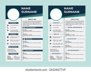 Clean and modern resume template with flat icons and structured layout. Features two columns with easy-to-read typography. Fully editable, ideal for job seekers and creative professionals.
