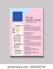 A clean and modern resume template with a Summer Cosmos theme. Includes sections for contact details, languages, skills, profile, work experience, and education.