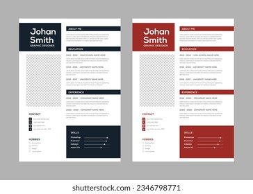 Clean Modern Resume Vector Template for Job Applications, Minimalist resume cv template.