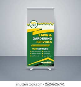Clean and modern roll up banner template for lawn and gardening services. Perfect for social media promotions, landscaping ads, garden care marketing, and eco-friendly outdoor business branding.