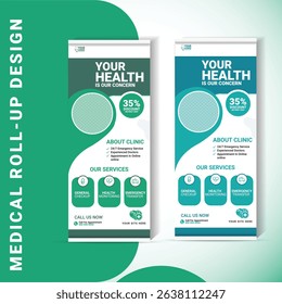 A clean and modern roll-up banner design for medical professionals, hospitals, and clinics. Perfect for healthcare marketing.