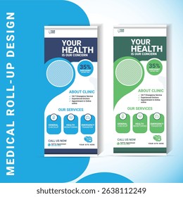 A clean and modern roll-up banner design for medical professionals, hospitals, and clinics. Perfect for healthcare marketing.