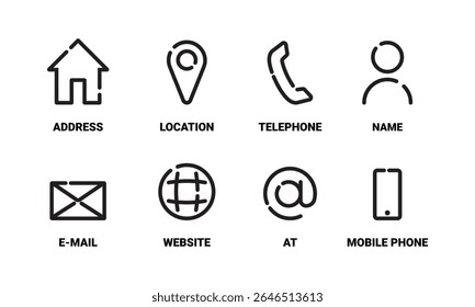 A clean and modern set of 8 contact icons in a minimalist line-art style. Perfect for resumes, business cards, websites, and personal branding materials.