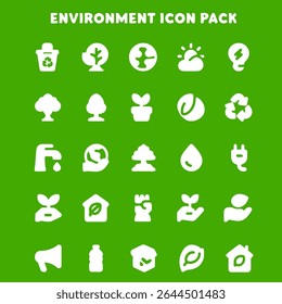 A clean and modern set of environment and eco-friendly icons. Includes illustrations of renewable energy, recycling, green technology, eco products, sustainable living, and more. Perfect for websites.