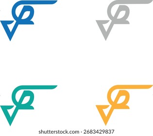 Un conjunto limpio y moderno de cuatro emblemas abstractos dispuestos en una cuadrícula de 2x2 sobre un fondo blanco.