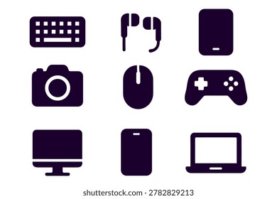 A clean, modern set of icons representing various electronic devices and gadgets for digital use