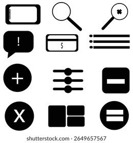 Un conjunto limpio y moderno de iconos de interfaz de usuario negros minimalistas, perfecto para interfaces App, Sitios web, paneles y herramientas de software