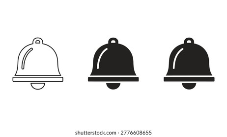 A clean and modern set of three bell icons in varying shades, perfect for notifications, alerts, or decorative use in designs and apps.