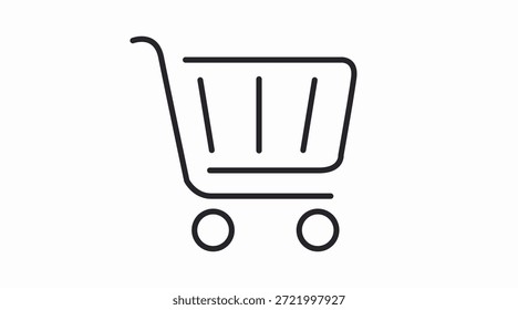 Clean and modern black‑and‑white shopping cart vector icon, perfect for eCommerce websites, online stores, retail apps, checkout pages, and UI, UX design. Simple, scalable, and versatile graphic ideal for digital products, marketing materials, and commercial use. High‑quality outline style optimized for stock platforms.