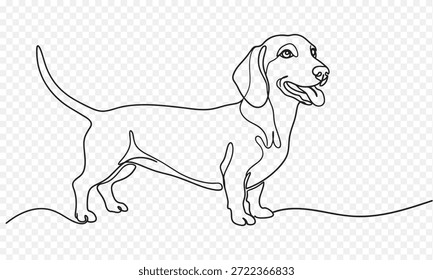 Una ilustración limpia y moderna de una sola línea de un perro perro perro perro perro perro dachshund de pie en una vista de perfil minimalista.