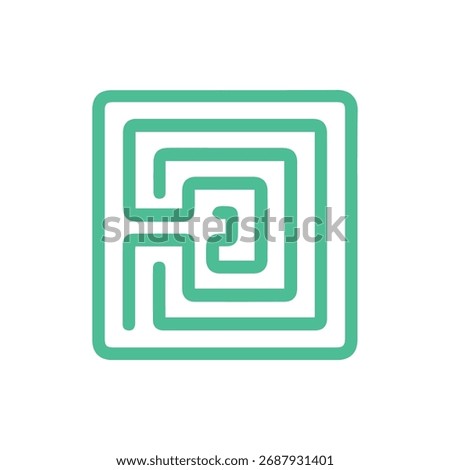 A clean and modern square maze icon in a bright teal color. Represents problem-solving complexity and finding the right path. Ideal for digital uses.