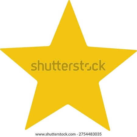 A clean, modern five‑point star icon in solid golden yellow. Simple geometric shape suitable for user interface design, ratings, favorites, reviews, apps, websites, and digital graphics. Minimalist vector symbol with smooth rounded tips and a balanced silhouette.