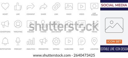 A clean and modern stroke icon set for social media interaction, sharing, and engagement. Perfect for UI, app design, digital marketing, and influencer content visuals.