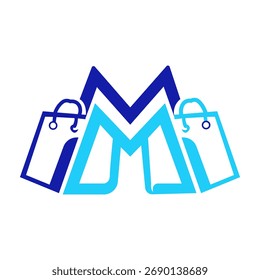 A clean modern symbol of two overlapping shopping bags in blue tones Excellent branding for any e-commerce platform digital store mobile shopping app or physical retail business.