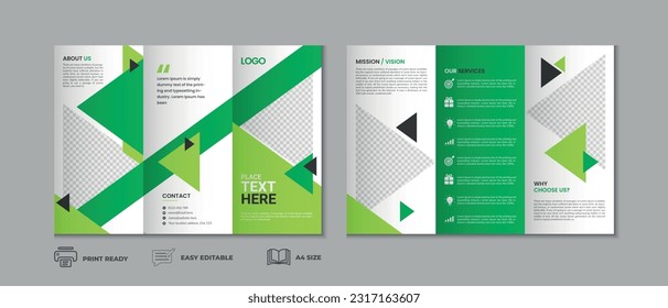 Clean and modern trifold brochure template, three fold cover page, three fold brochure background layout design with mockup