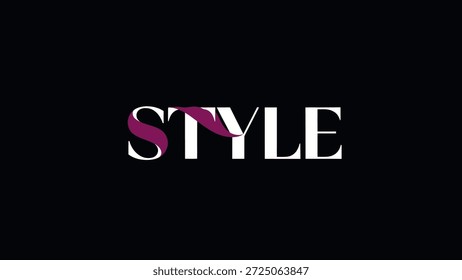 A clean, modern typographic design featuring the word 'STYLE' in bold white lettering against a deep black background. A sophisticated purple ribbon