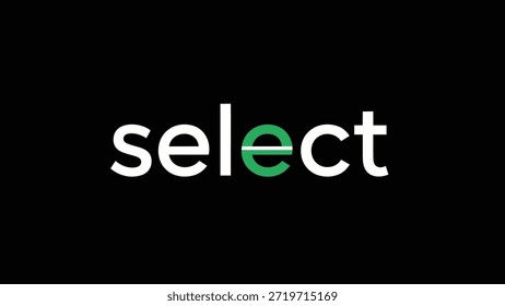 Um logotipo tipográfico moderno e limpo que apresenta a palavra 'select' em fonte sans-serif branca sobre um fundo preto escuro. A letra 'e' é distintamente