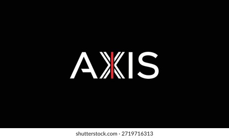 A clean and modern typographic logo with the word 'AXIS' rendered in stark white against a deep black backdrop. A distinctive vertical red line