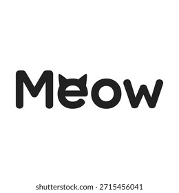 A clean and modern typography t-shirt design featuring the word 'Meow' with a minimalist cat face integrated into the lettering, perfect for t-shirt printing and apparel design.