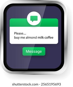 A clean and modern user interface design showcasing a message bubble and a reply button on a dark background, perfect for messaging apps