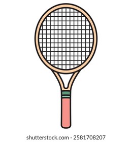 A clean and modern vector drawing of a tennis racket, featuring a sleek frame and detailed string pattern.