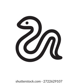 A clean and modern vector icon featuring a stylized black outline of a coiled snake with a single dot eye on a white background suitable for various designs.