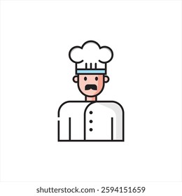 A clean and modern vector illustration of a chef with a traditional white hat and uniform. Perfect for culinary branding, restaurant logos, food-related websites, cooking blogs, and menu designs