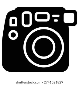Clean and modern vector illustration of a classic black camera symbol, perfect for photography apps, websites, and graphic design projects.