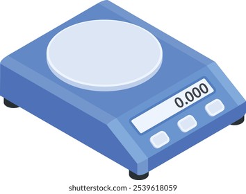 A clean, modern vector illustration of a digital weighing scale, ideal for use in scientific, laboratory, kitchen, or educational content.