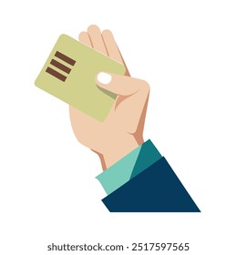 A clean and modern vector illustration featuring a human hand holding a card, ideal for financial applications, branding, marketing materials, and payment-related designs