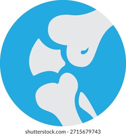 Una Ilustración vectorial limpia y moderna con una representación anatómica de una articulación humana de la rodilla. El diseño utiliza un esquema de color azul y blanco profesional en un formato circular, enfatizando la salud ósea y la movilidad articular. Este ícono de estilo plano es ideal para logotipos de clínicas ortopédicas, marcas de fisioterapia, infografías médicas, App móviles de atención médica y materiales educativos sobre salud esquelética. Arte vectorial de alta calidad adecuado para aplicaciones de impresión de Web y Alta resolución.