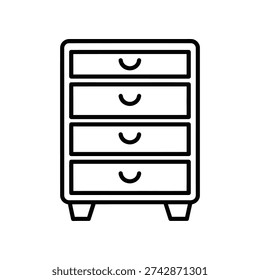 Clean and modern vector illustration of a four-drawer filing cabinet in black and white, perfect for office, organization, storage, and business design projects.