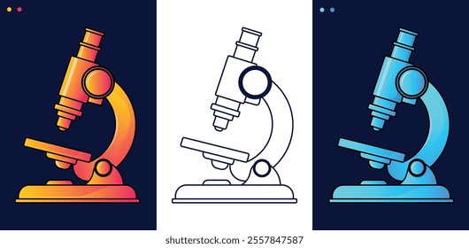 Clean and modern vector illustration of a laboratory microscope in minimalist style. Perfect for educational materials, scientific presentations, medical websites, and laboratory-related designs.