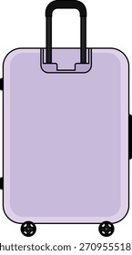 Una Ilustración vectorial limpia y moderna de una maleta de cáscara dura de color púrpura lavanda vista desde atrás.