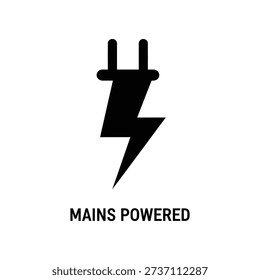 Clean and modern vector illustration of a mains powered electrical plug icon, ideal for energy, power, and electrical safety designs.