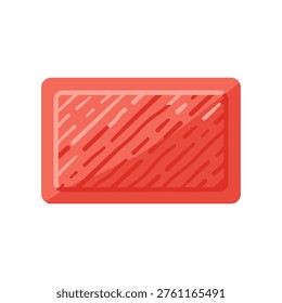 Clean and modern vector illustration of a red soap bar with diagonal stripes, ideal for hygiene, beauty, or cleaning product marketing, advertisements, and branding projects.