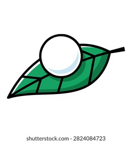 A clean and modern vector illustration of a shiny dewdrop resting on a vibrant green leaf, isolated on a white background. Perfect for nature, eco-friendly, freshness, environment, and organic concept designs.
