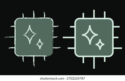 A clean, modern vector illustration showing two microchip icons side-by-side—one with a textured, hand-drawn aesthetic and the other in a polished, minimal line-art style.
