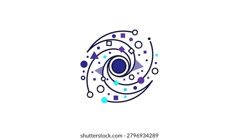 A clean and modern vector illustration of a spiral galaxy, perfect for science and technology branding or educational graphics.