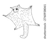 A clean and modern vector illustration of a sugar glider in line art style, created with smooth, precise outlines and minimal detailing. This artwork captures the unique and adorable characteristics of the sugar glider, including its large eyes, small body, and gliding membrane, expressed through simple yet elegant lines.