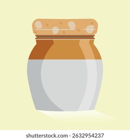 A clean and modern vector illustration of a traditional ceramic pickle jar, also known as "Bharani" in South Asian culture. This flat-style artwork features a classic jar with a cork lid.